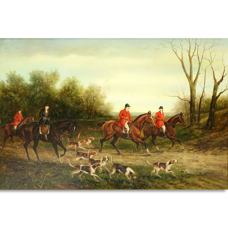 W. Larsen (20th Century) Oil on Canvas "Hunting Scene" 