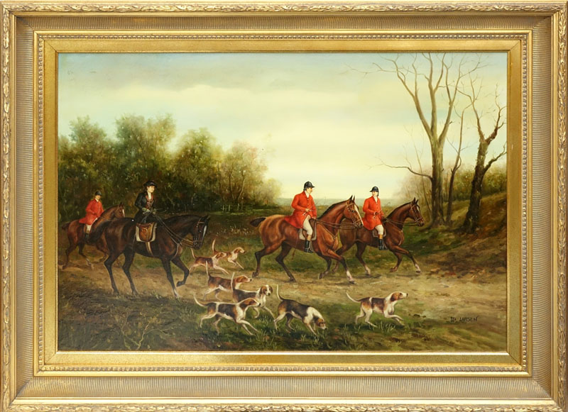 W. Larsen (20th Century) Oil on Canvas "Hunting Scene" 