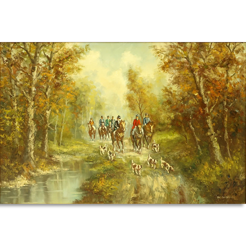 W. Grechow (20th Century) Oil on Canvas "Hunting Scene" 