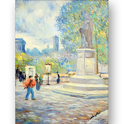 20th Century Oil on Canvas "Park Scene" 