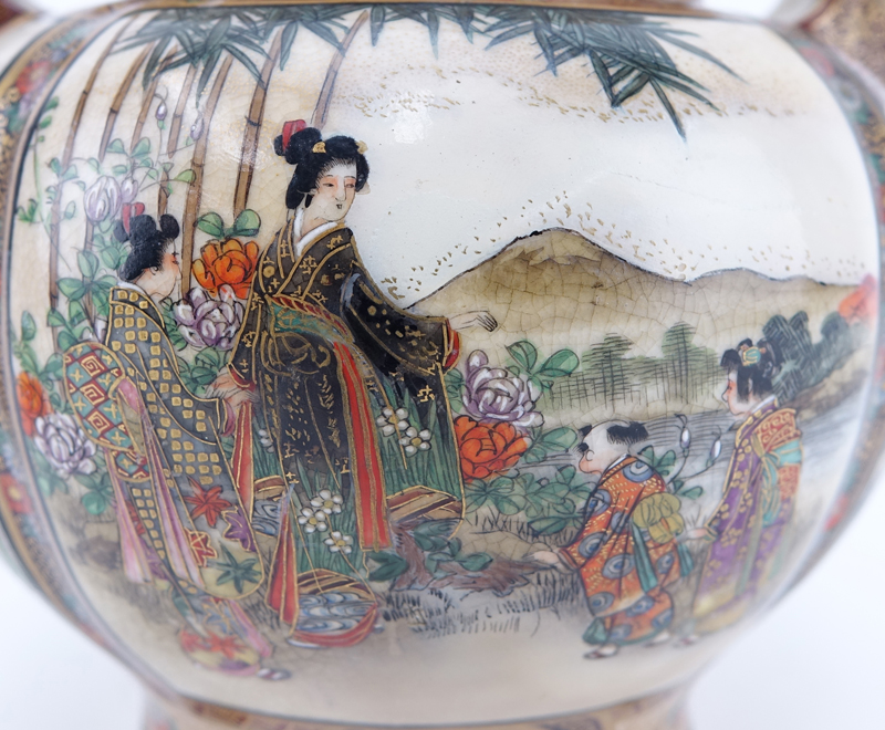 Antique Satsuma Hand Painted Porcelain Incense Burner.