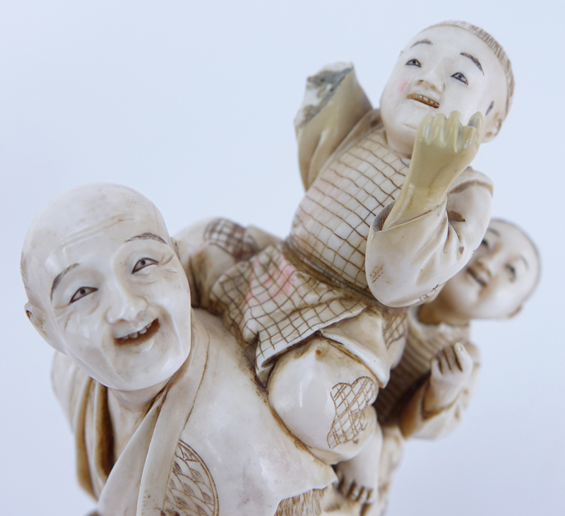 Chinese Famille Rose Porcelain Female Figure along with Japanese Polychrome Ivory Grouping.