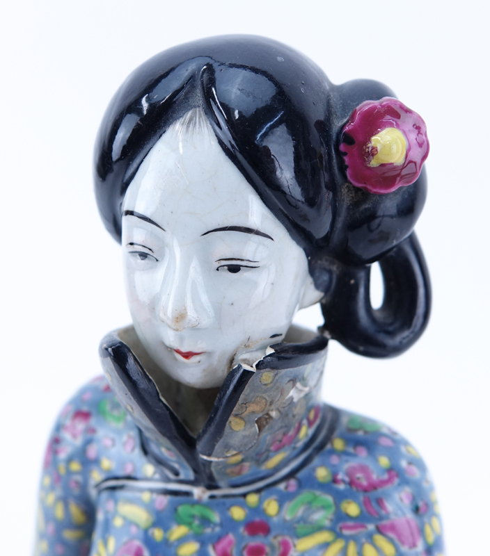 Chinese Famille Rose Porcelain Female Figure along with Japanese Polychrome Ivory Grouping.