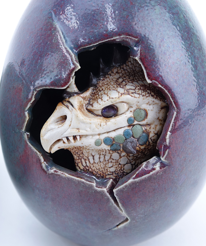 Three (3) Dennis Thompson Hatching Dragon Egg Sculptures.
