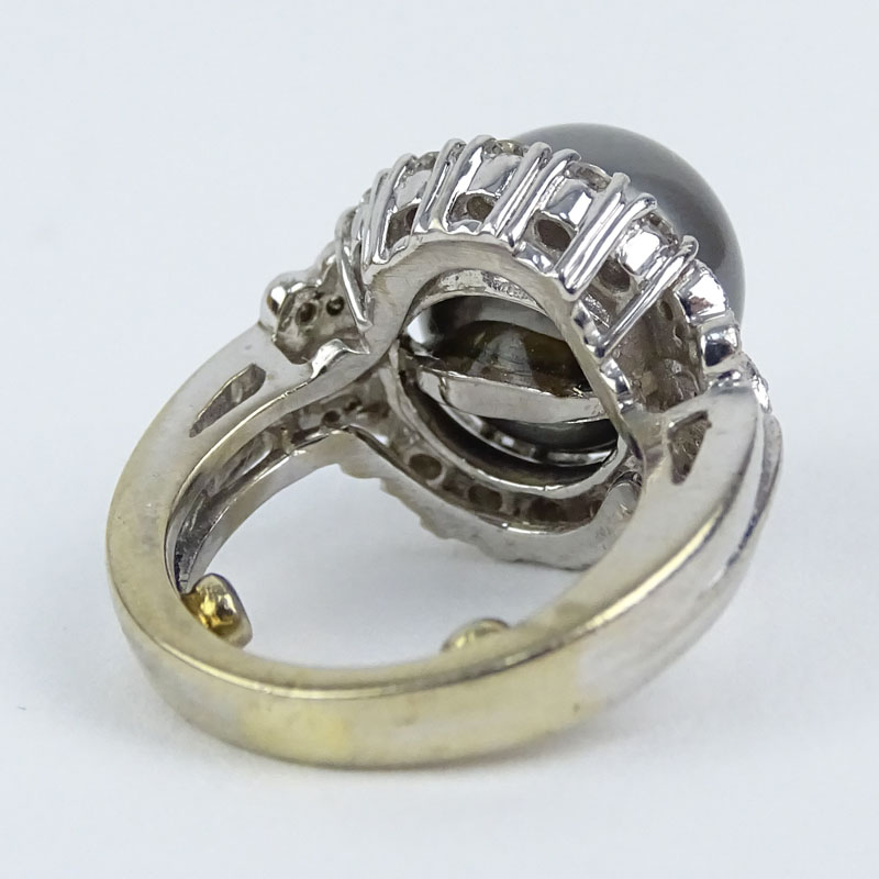 South Sea Black Pearl, Diamond and 18 Karat White Gold Ring.