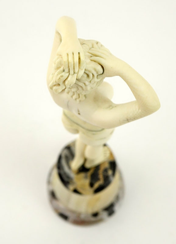 Art Deco Carved Ivory Nude Figurine on Marble and Onyx Base.