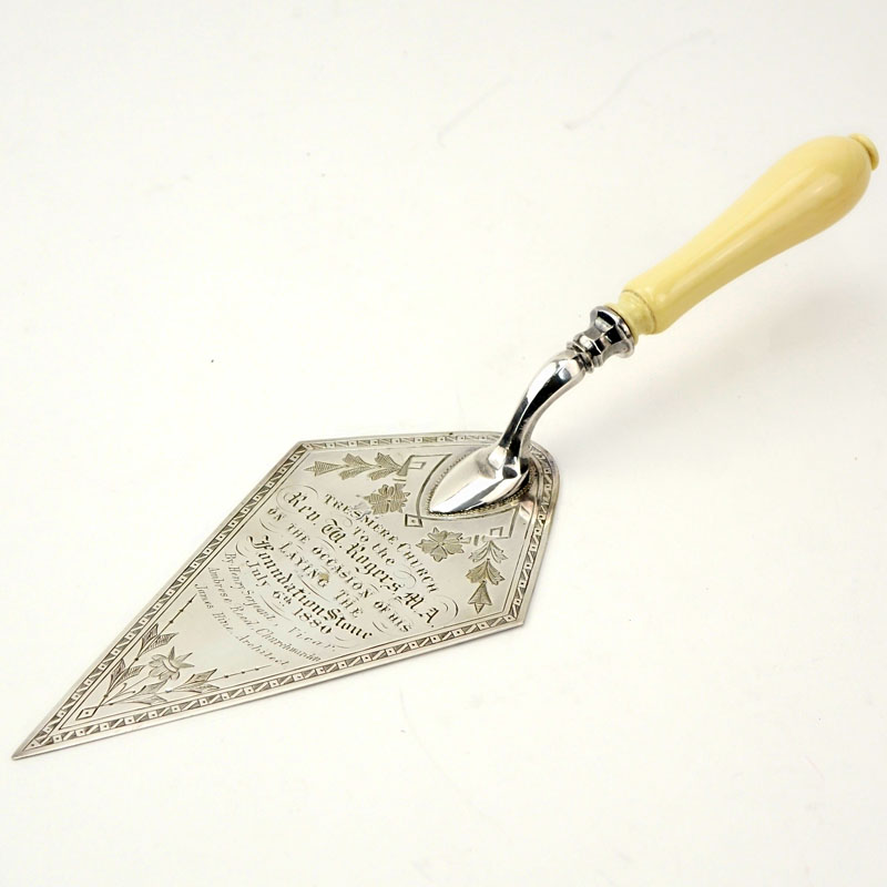 Ivory and Sterling Silver Tresmere Commemorative Trowel in Fitted Leather Bound Box