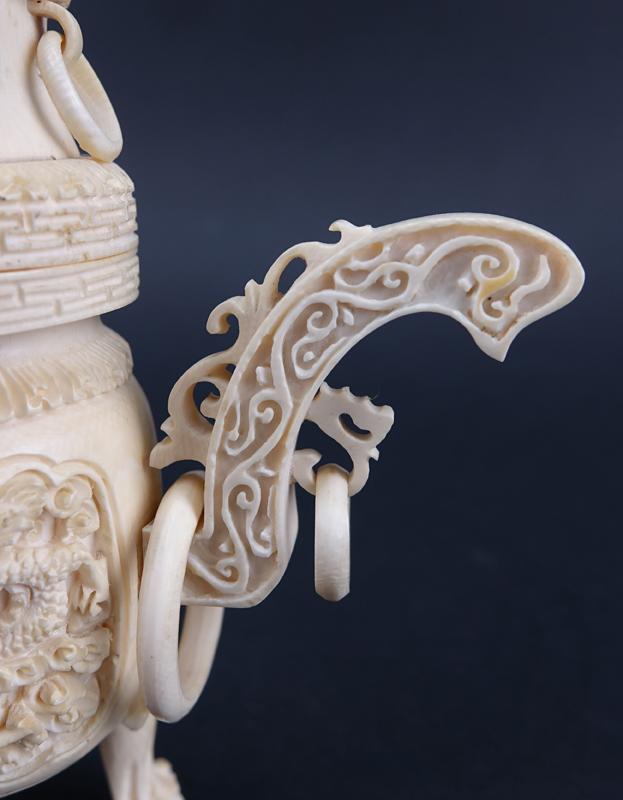 Antique Chinese Carved Ivory Beaded Incense Burner.