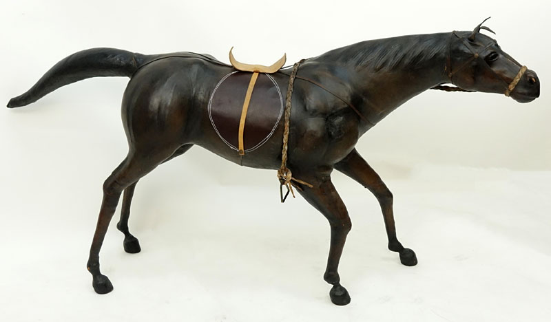 Large Vintage Leather Wrapped Model of a Horse.