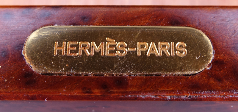 Hermes Paris Lacquer Yew Wood Pocket Square Box.