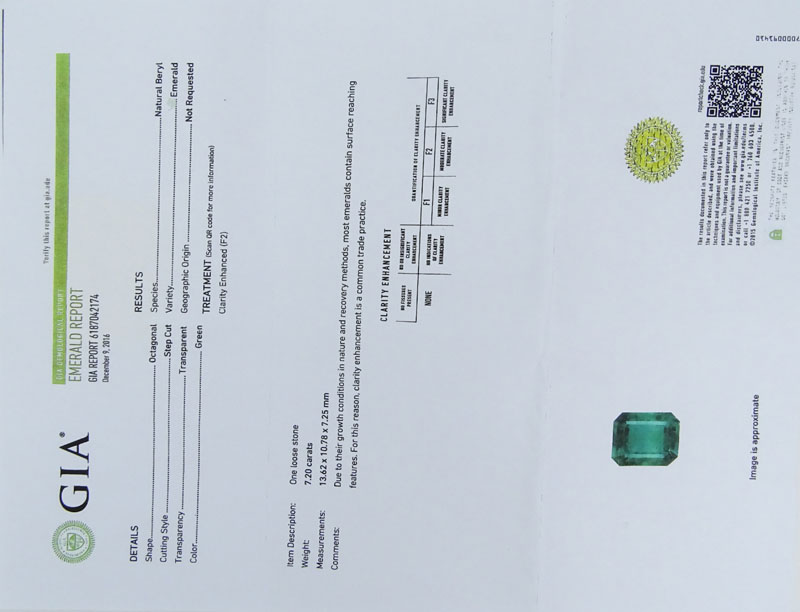 GIA Certified 7.20 Carat Colombian Emerald, 2.58 Carat Round Brilliant Cut Diamond and 18 Karat White Gold Ring.