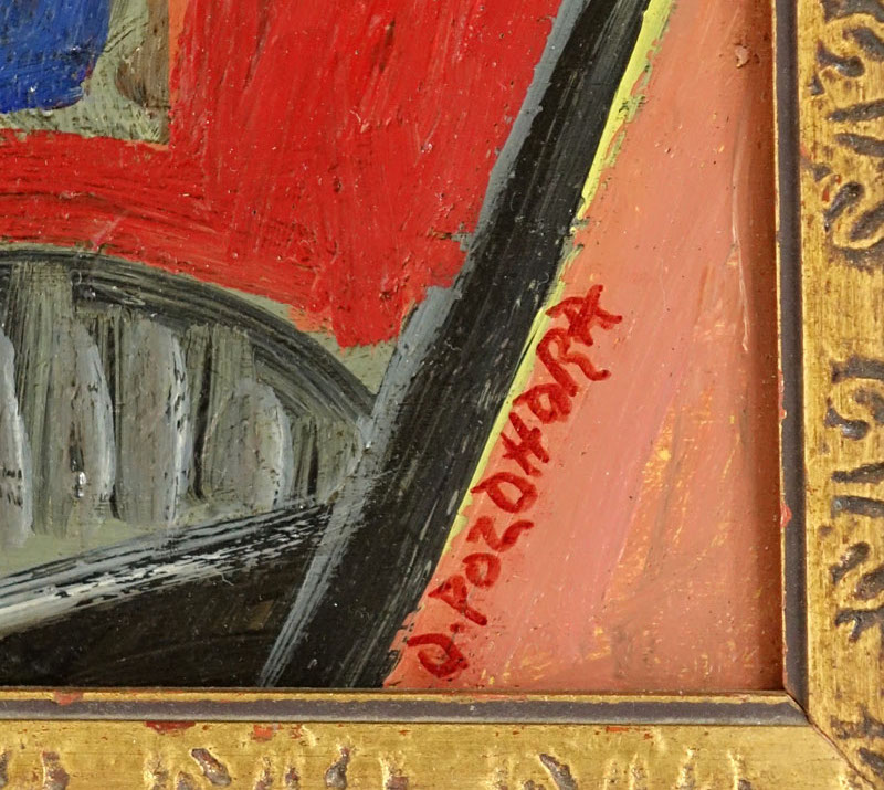 Russian School Oil On Wood Panel "Cubist Composition". Bears signature in Cyrillic lower right. 