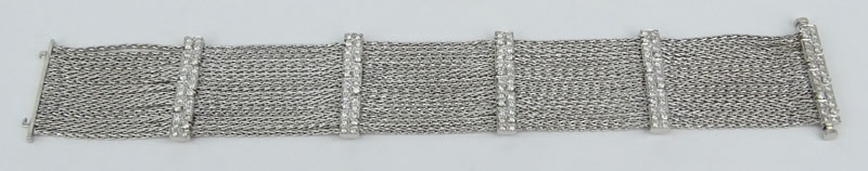 Vintage Approx. 2.75 Carat Round Brilliant Cut Diamond and 18 Karat White Gold Mesh Link Bracelet.