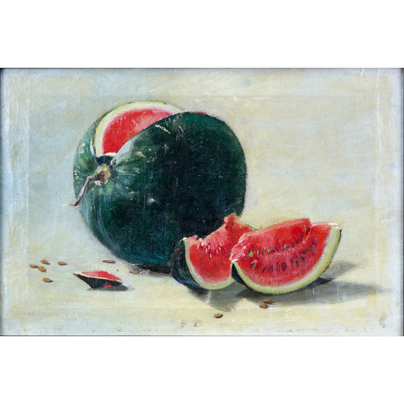 Well Done Early 20th Century Italian School Oil On Canvas "Still Life Of Watermelon".