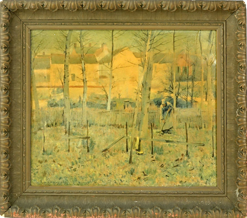 Robert Vonnoh, American (1858 - 1933) "French Peasants in a Field" Watercolor and Pencil on Paper, Signed and Dated 1890 Lower Left.  