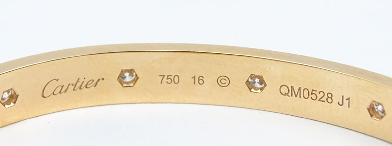 Vintage Cartier Round Brilliant Cut Diamond and 18 Karat Pink Gold Love Bracelet.