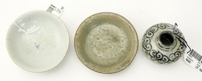 Two 16th - 19th Century Small Glazed Dishes And A Small Jar.