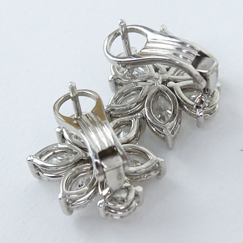 Vintage Harry Winston style Approx. 5.0 Carat Pear and Marquise Cut Diamond and Platinum Flower Earrings.