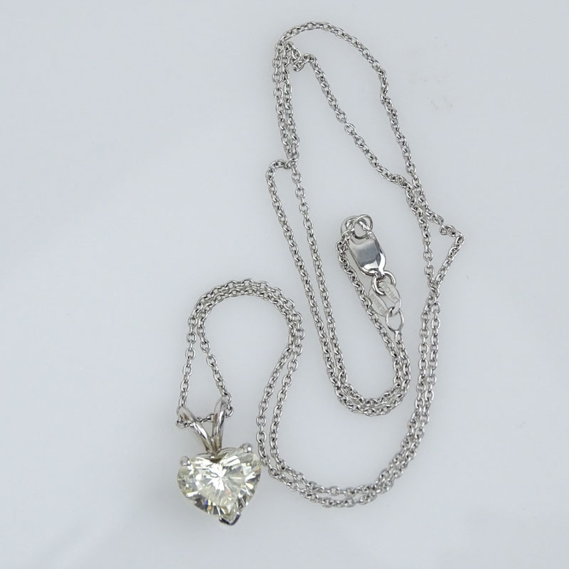 Vintage Approx. 2.22 Carat Heart Shape Diamond and 14 Karat White Gold Solitaire Pendant Necklace.