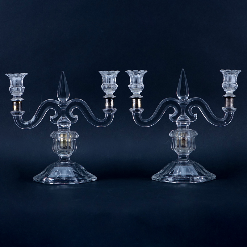 Pair of Mid Century Two Arm Glass Candle Holders