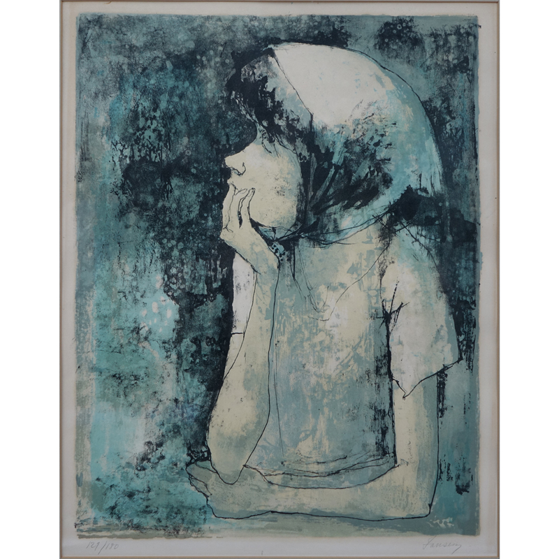 Jean Jansem, French (1920 - 2013) Color lithograph "Girl With Kerchief"