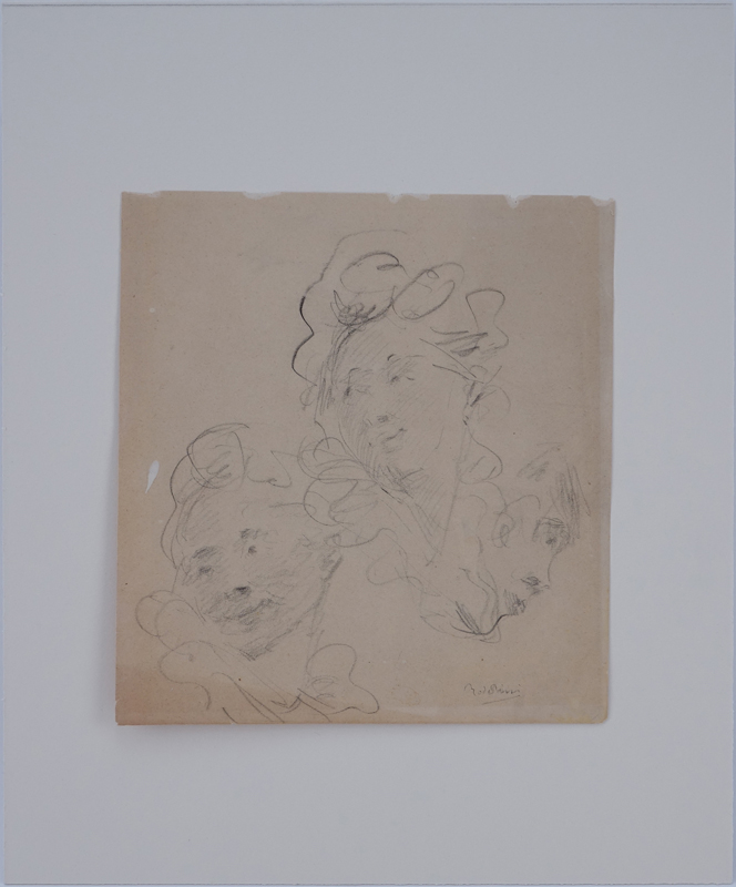 Attributed to: Giovanni Boldini, Italian (1842 - 1931) Pencil on paper "Three Female Heads" Signed lower right