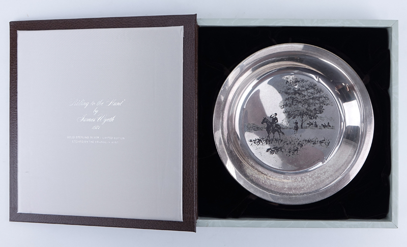 Collection of Four (4) James Wyeth for Franklin Mint Etched Sterling Silver Plates in Original Fitted Boxes