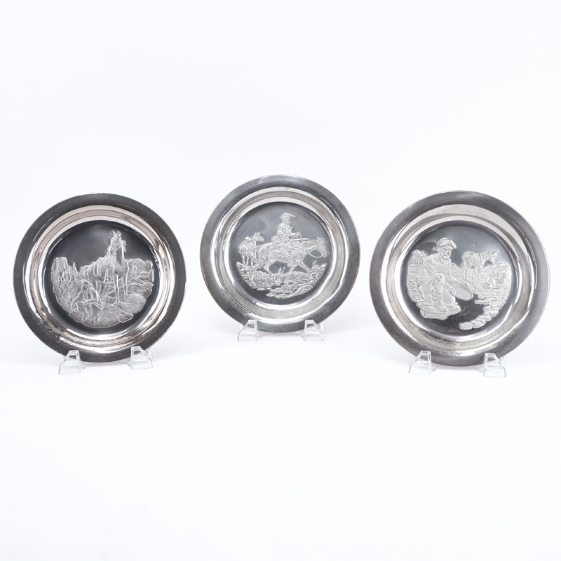 Collection of Three (3) Gordon Phillips for Franklin Mint Sterling Silver Plates in Original Fitted Boxes