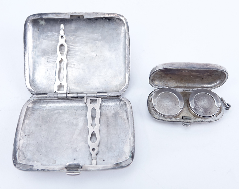 Collection of Four (4) Sterling Silver Cases Along With Two (2) Silver Plated Flasks