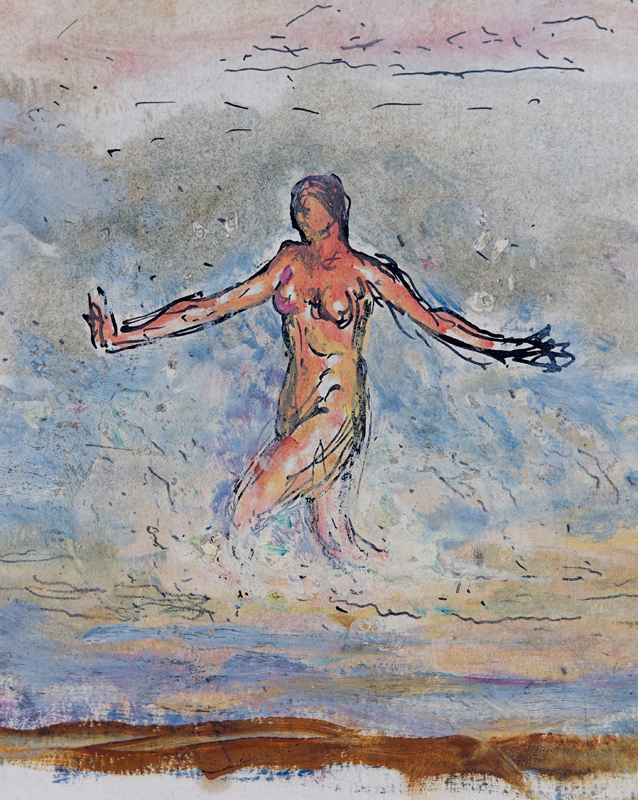 Attributed to: Michel Simonidy, Romanian (1870 - 1933) Ink and watercolor on paper "Nude Swimmer", sketch en verso