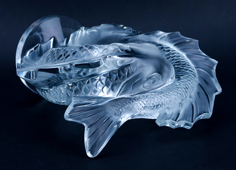 Large Lalique Crystal Deux Poisson (Two Fish) Sculpture