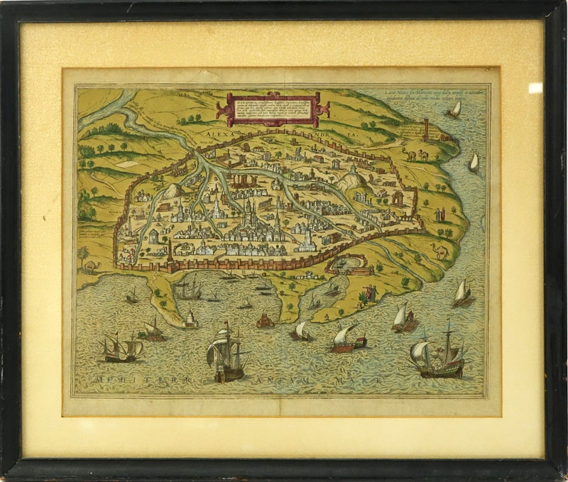 Braun (Georg and Franz Hogenberg). Early Hand-Colored Engraved Town Plan Of Alexandria