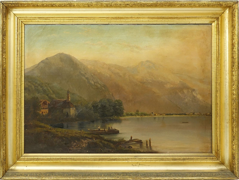 19th Century Continental School Oil On Canvas "Mountain Lake"