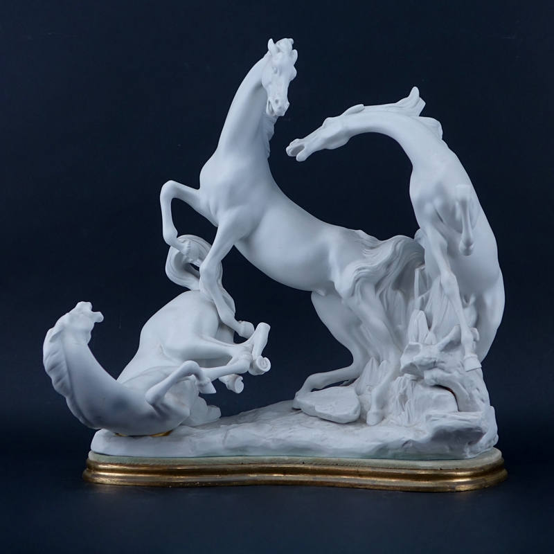 Large Lladro Horse Group in White on Original Stand