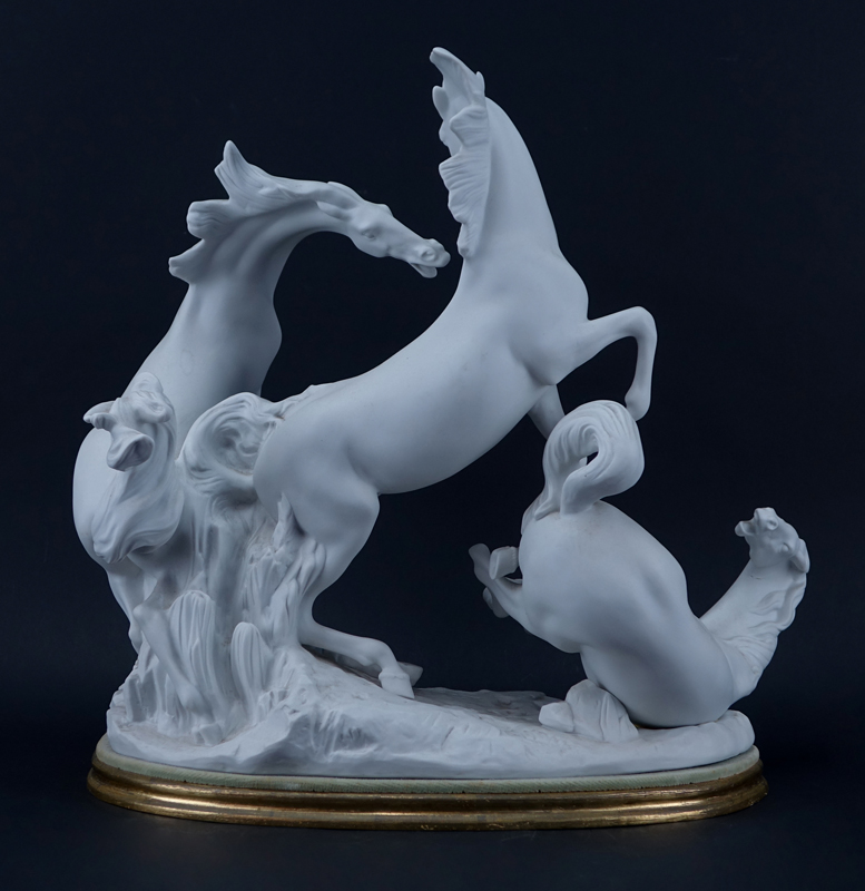 Large Lladro Horse Group in White on Original Stand