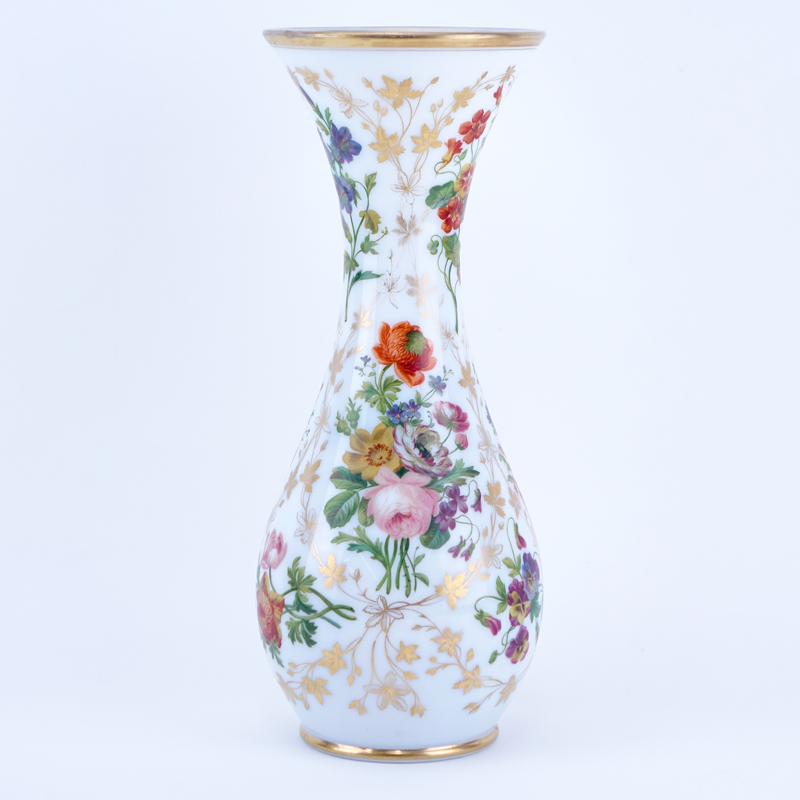 Large Hand Painted Opaline Glass Vase