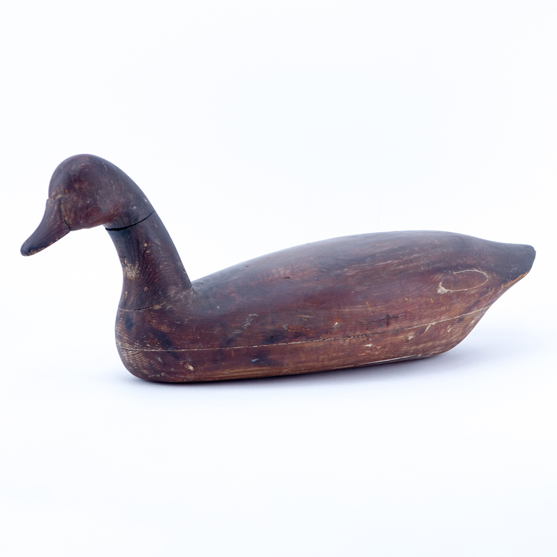 Large Vintage Wooden Duck Decoy with Distressed Paint