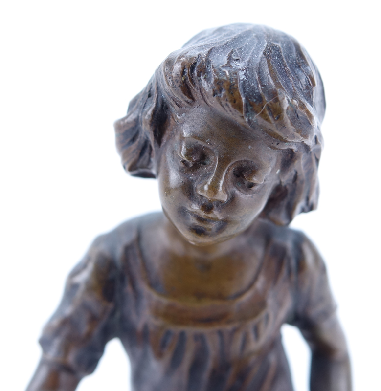 Art Nouveau Style Bronze Sculpture of a Young Girl Mounted on Marble Base