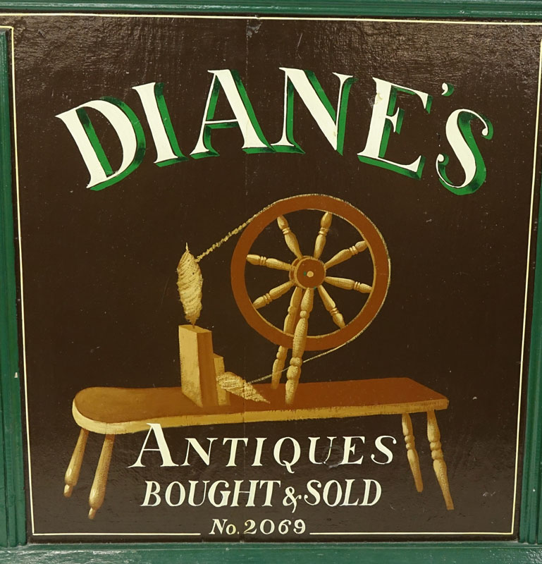 Early 20th Century "Diane's Antiques" Hand Painted Double Sided Advertising Sign