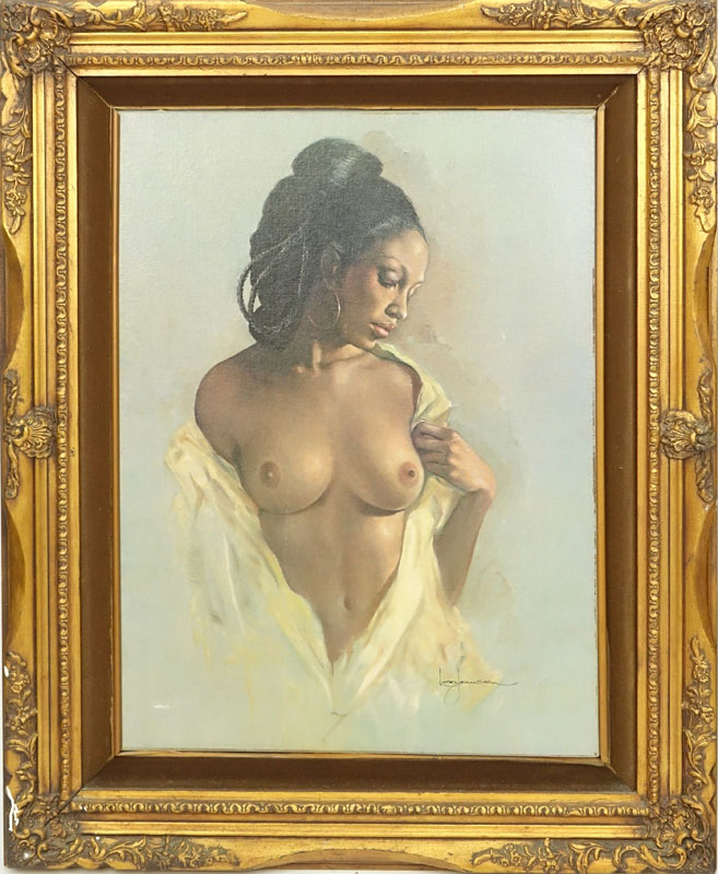 Leo Jansen, American (1930 - 1980) Oil on canvas "Portrait Of A Nude Woman" Signed lower right