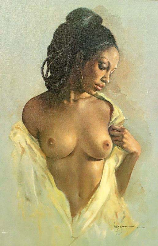 Leo Jansen, American (1930 - 1980) Oil on canvas "Portrait Of A Nude Woman" Signed lower right