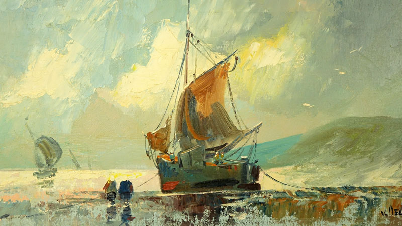 Jan Van Delden, Dutch (early 20th century) Oil on canvas "Ashore"