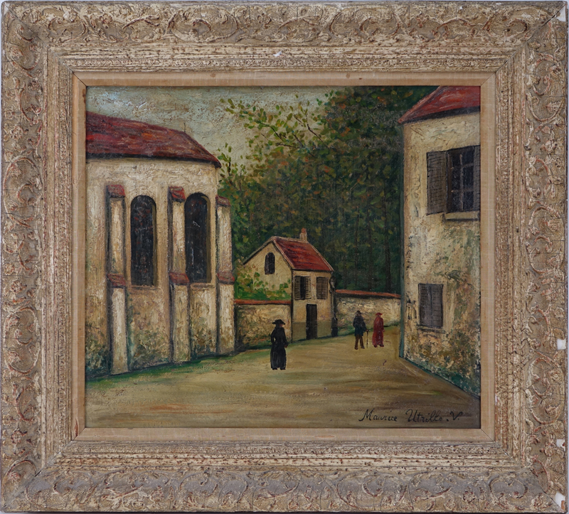 After: Maurice Utrillo, French (1883-1955) Oil on artist board "Village Street"