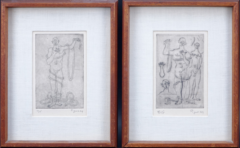 Edouard Pignon, French (1905-1993) Pair of Etchings "Nude Male Figures" Signed and numbered 12/15, 4/15 in pencil