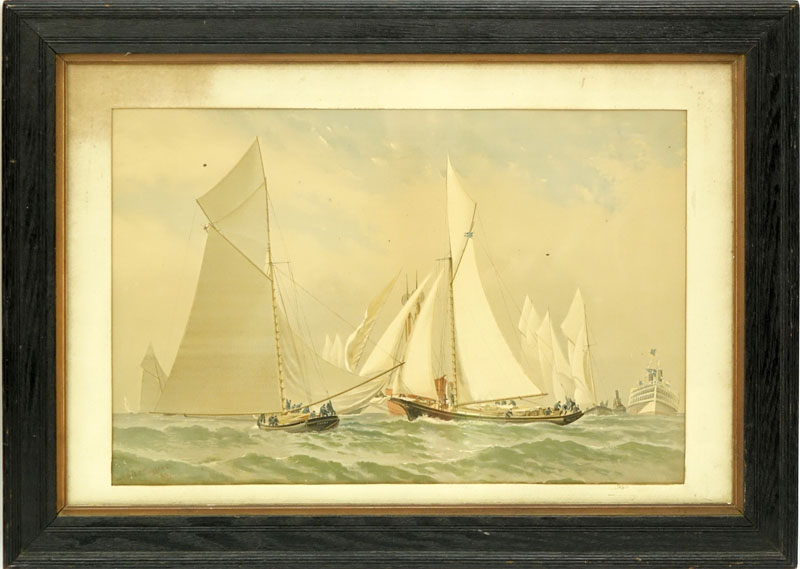 Two (2) Large Vintage American Yacht Color Lithographs