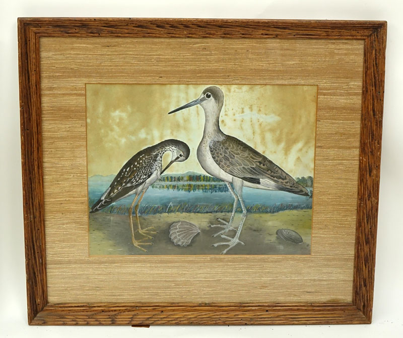 Vintage American School Watercolor On Paper "Two Sea Birds"