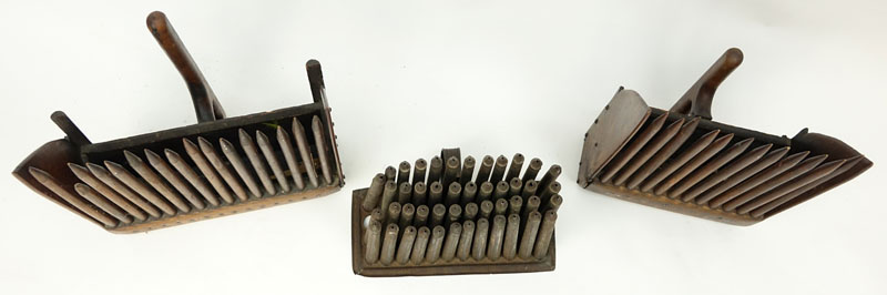 Two Antique Wood Cranberry Rakes And A Metal Candle Mold