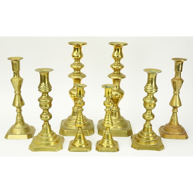 Collection of Four (4) Pair Brass Candlesticks