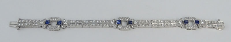 3.04 Carat Pave Set Round Brilliant Cut Diamond, 1.07 Carat Sapphire and Platinum Bracelet. 