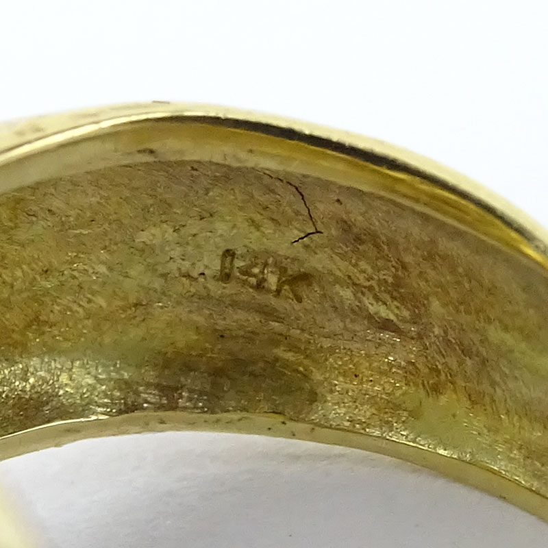Square Cut Citrine, Diamond and 14 Karat Yellow Gold Ring